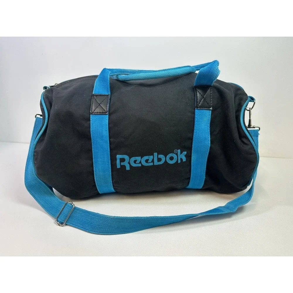 RARE Y2K Reebok Black Cotton Denim Gym Duffle 90s Teal Blue READ DESCRIPTION